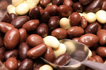 details of many chocolate candy in close up