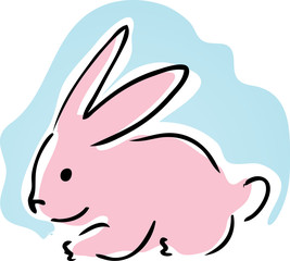 Cute retro cartoon illustration of a pink bunny rabbit