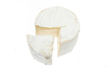 Round of soft cheese with wedge cut out