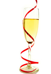 Champagne glass with a red around it on white