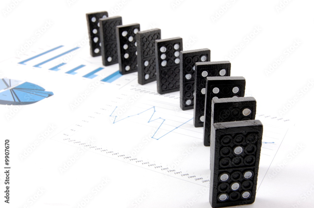 Canvas Prints some domino stones on a blue  business chart