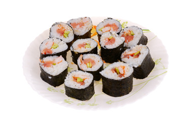 rolls on plate  over white background