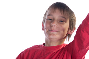 happy and laughing boy on white background