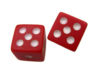 two playing roll the dice on  white background