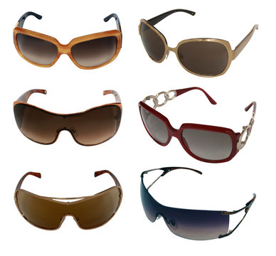 collection of sunglasses isolated on white