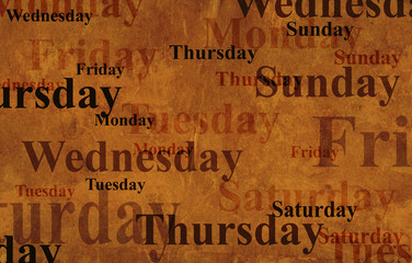 Grunge background with names of days of week