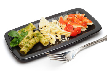 Typical italian pasta arranged with italy flag colors