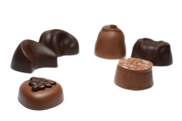 Sorted chocolate candies isolated - shallow dof