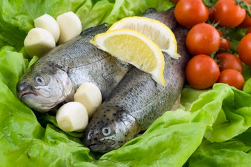 two trout with lemon and garlic