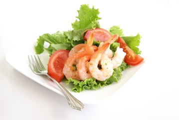 Shrimp salad Jumbo shrimp w tails lettuce tomato and dressing