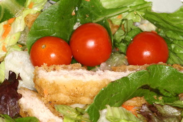 Salad with  tomatos anf chicken and lettuce