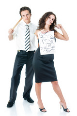 Fototapeta premium Architects couple with drawing