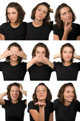 Composite of nine female facial expressions