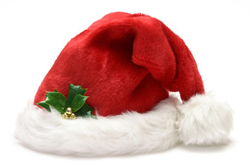 Santa hat with holly, isolated on white