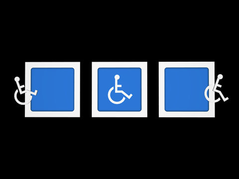 Blue And White Handicapped Parking Signs.. 3d Render.