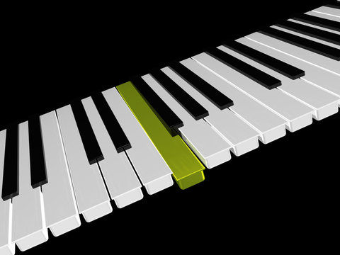 Piano keyboard With Gold Key On Black Background. 3d Render..