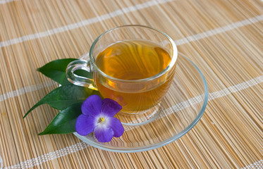 A mug of green tea and small loafs