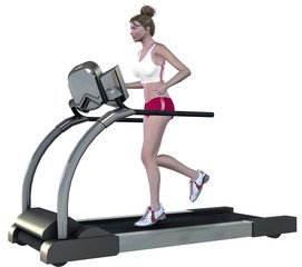 woman running on treadmill. 3D digital painting