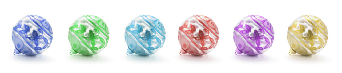 Colourful Christmas Baubles on Isolated White Background