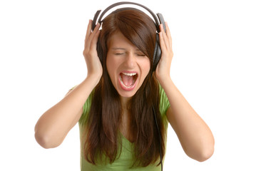 Girl listening to the music and screaming