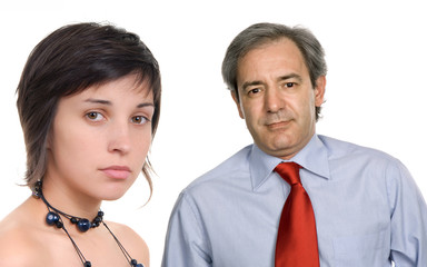 young business couple isolated on white background