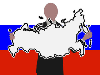 Business man with Russian Federation map and flag
