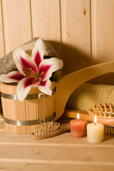 washtub with candles and flower