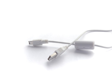 cables USB and mini USB on white background