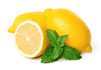 Lemons and mint isolated on white background