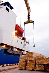 Ship at docks waiting for timber cargo