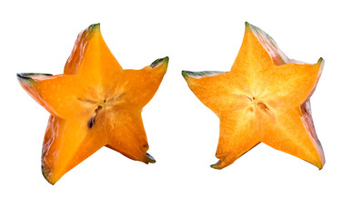 Fototapeta premium Two sections of carambola isolated on white background