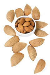 Almond nuts isolated on pure white background