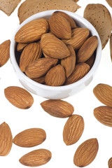 Almond nuts isolated on pure white background