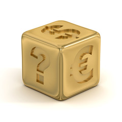Cube with currency signs. 3D image.