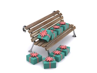 gifts on bench. 3d