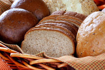 Basket of  Healthy Whole Grain Breads