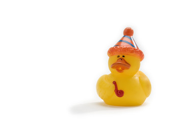 rubber duck with party hat and noise maker