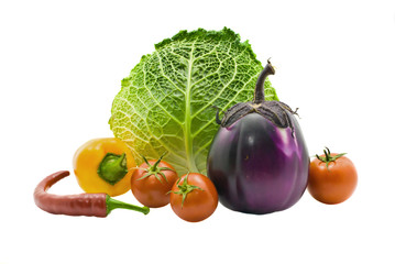 Cabbage, eggplant, pepper and tomatoes the isolated