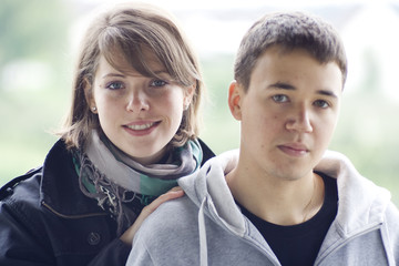Fototapeta premium young man and woman in love for the first time.