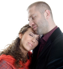 Young love couple sleeping isolated on white back