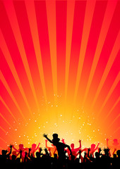 Fototapeta premium Happy people having fun in a red abstract background