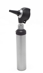 A medical otoscope isolated on a white background