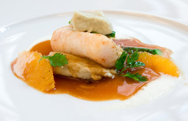 Sunfish with sauce and orange - fine dining