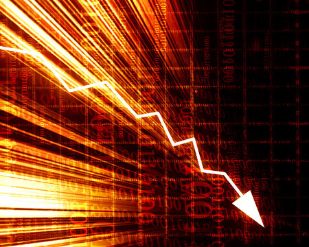 arrow graph going down on a red background