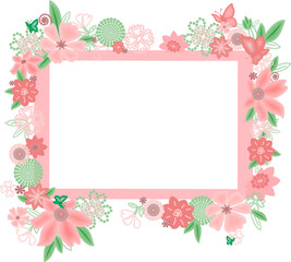 Frame with abstract flowers and butterflies
