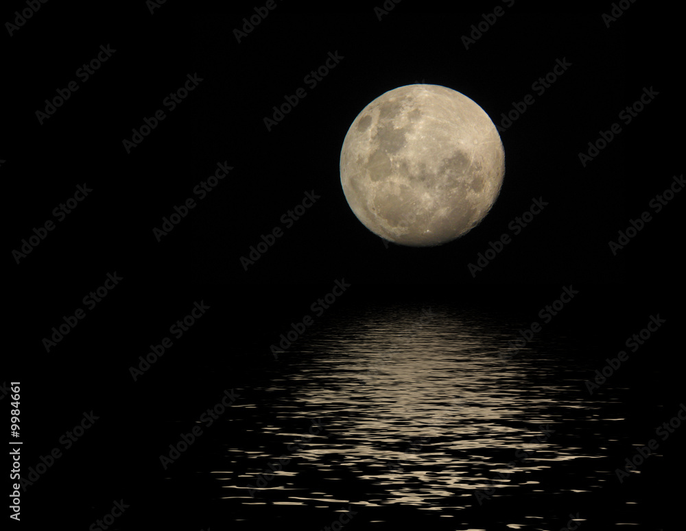 Wall mural full moon with reflection in water surface