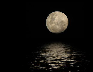 full moon with reflection in water surface