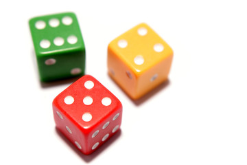 Three dice isolated over white