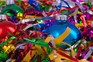 christmas still life with colored balls and garland