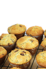 Muffins on a rack with copy space at the top